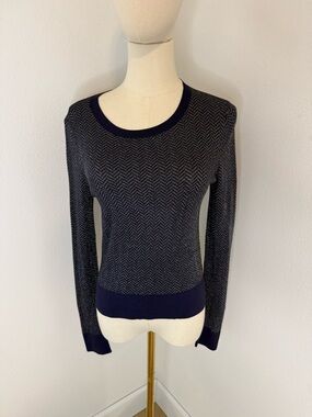 Club Monaco Navy & Silver Chevron Crewneck Sweater - Size Medium